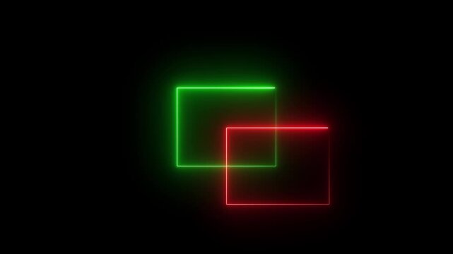 Green and Red Neon Overlapping Square Frames with Soft Glowing Borders, Abstract Geometric Composition, Vibrant Dual Color Lighting