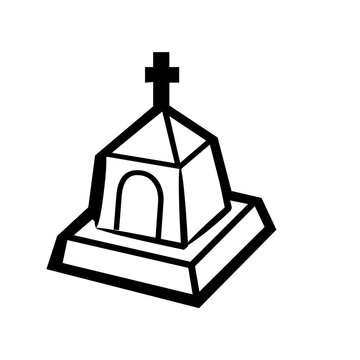Black And White Line Art Illustration Of A Cemetery Crypt