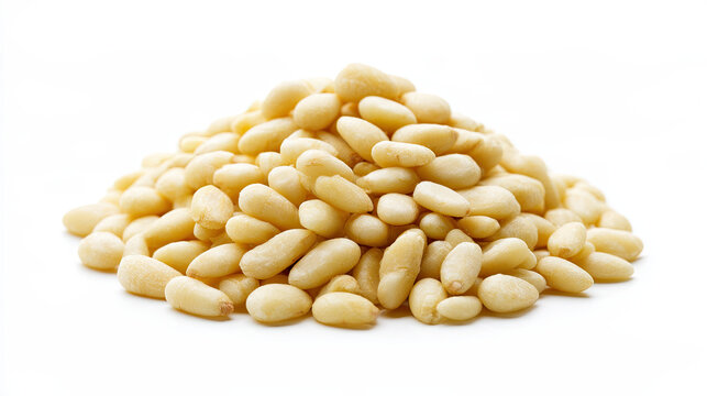 transparent pine nuts isolated on white background for culinary use