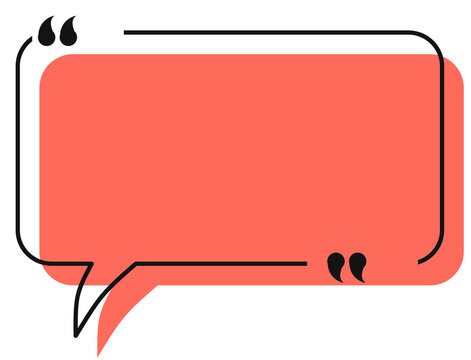 Coral speech bubble with black outline and quotation marks on transparent background