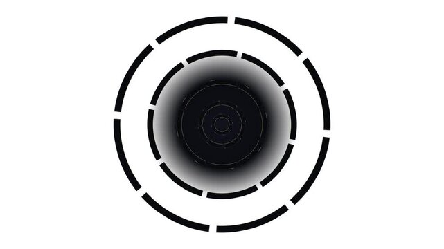 5 segmented geometric concentric rings executing controlled angular offset and radial compression to form an optical aperture transition.