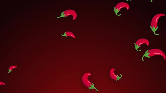 Vibrant Red Chili Peppers Floating on a Dark Background Creating a Spicy Culinary Border Design
