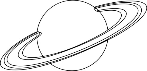 Simple line drawing of a planet with rings in space © MituRani