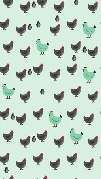 Cartoon chickens and penguins pattern
