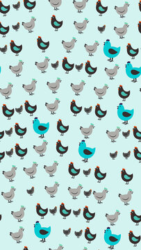 Stylized cartoon chickens pattern