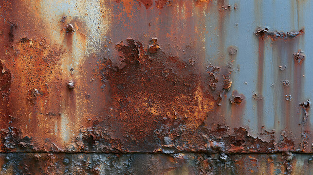 Oxidized metal panel displaying advanced structural corrosion and deteriorating fasteners.