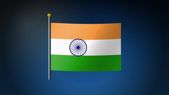 Indian flag waving on pole against blue gradient background