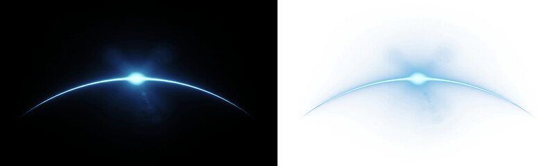 Fototapeta premium Planet horizon with sun flare and blue glow isolated on transparent background