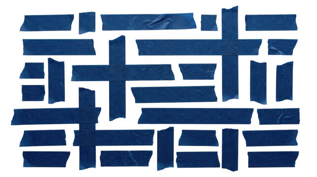 Strips of blue painters masking tape isolated on transparent background