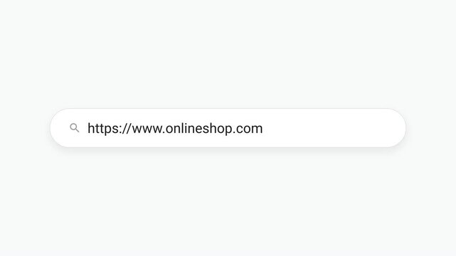 Clean light mode web browser search bar typing [https://www.onlineshop.com](https://www.onlineshop.com) text animation
