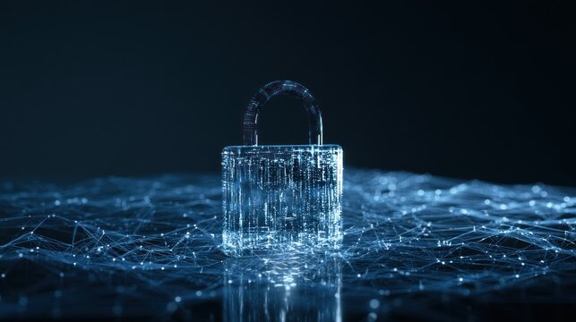 Digital lock icon protecting network data against cyber threats