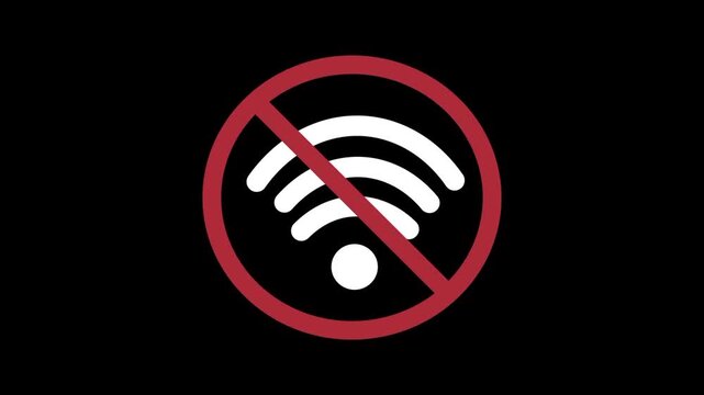 No wifi sign indicating internet disconnection and network signal loss on black background