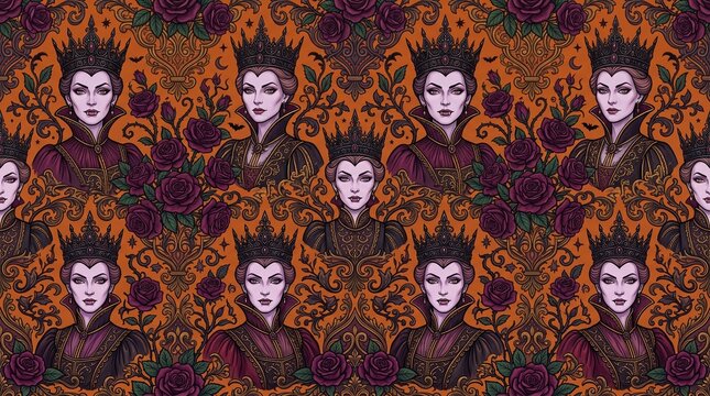 Vampire Queen and Roses Seamless Pattern
