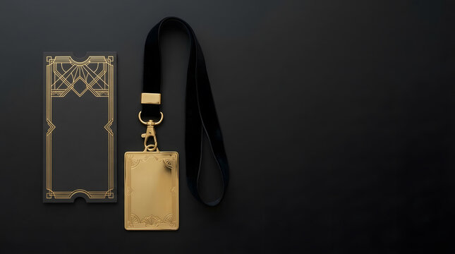 VIP Event Pass and Luxury Invitation Mockup with Gold Art Deco Design and Copy Space