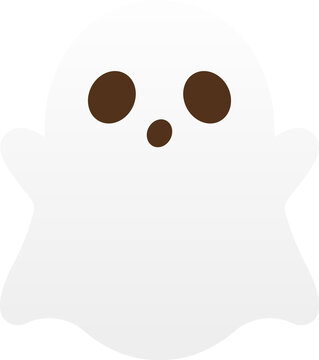 Spooky white ghost symbol for Halloween party, scary monster, and cute character flat vector illustration