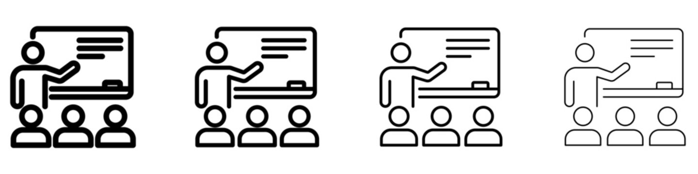 Teacher and students line icon for education and training