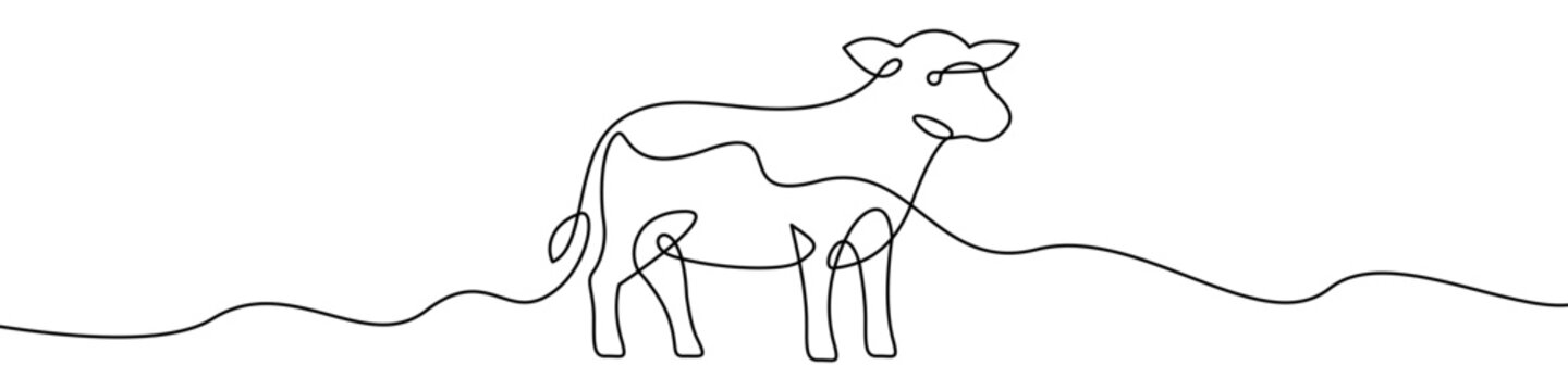 Minimalist cow line icon in continuous one line art style