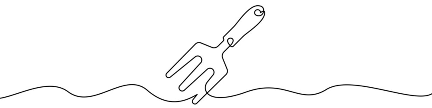 Garden fork line icon for gardening tool