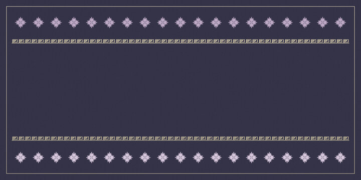 A deep navy banner is framed with lavender floral emblems and delicate classical key lines, producing a refined horizontal background for headers, invitations, and branding.