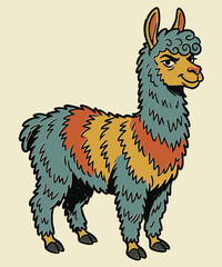 Fototapeta premium Hand drawn colorful llama illustration with artistic comic style and woolly texture