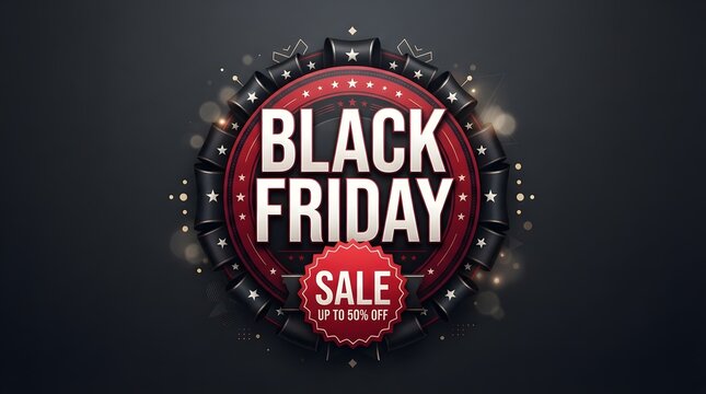 Black friday sale banner with decorative red circular frame and dark background