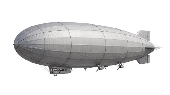 Metallic silver zeppelin airship floating isolated on with zeppelin aviation transport metallic isolated background