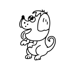 Fototapeta premium Dog cartoon outline isolated vector. Cute domestic pet character sitting happy coloring page. Kids activity book veterinary education baby room decor element.