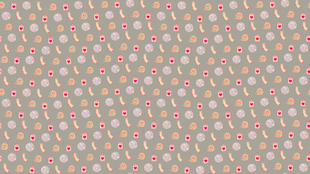 Seamless pattern of socks, yarn balls, and candles