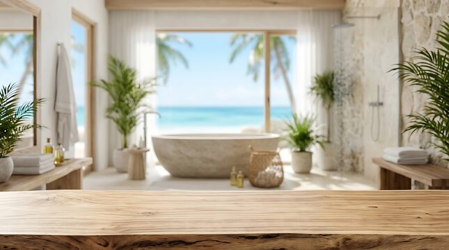Luxurious bathroom with a freestanding tub and stunning ocean view through large windows