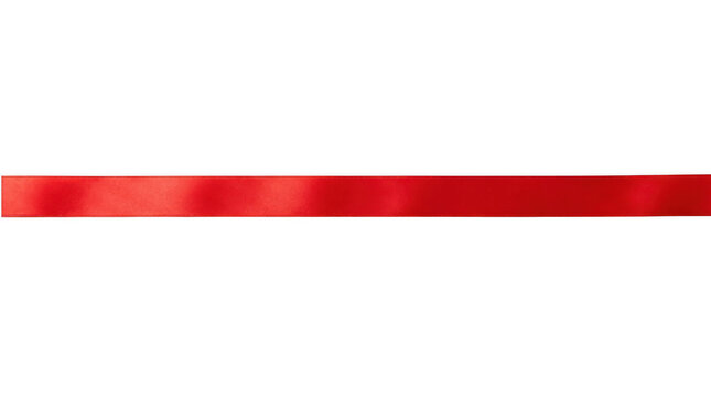 Decorative red silk ribbon strip, horizontal smooth fabric band with soft satin texture and straight edges, festive textile supply for gift wrapping projects, isolated on transparent background