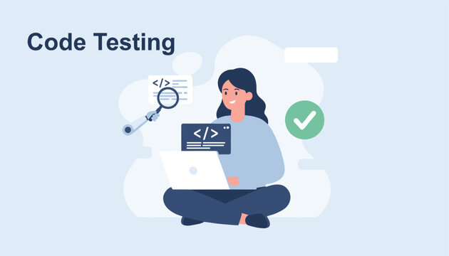 Software developer analyzing programming code on a laptop for quality assurance and the testing process of a website.
