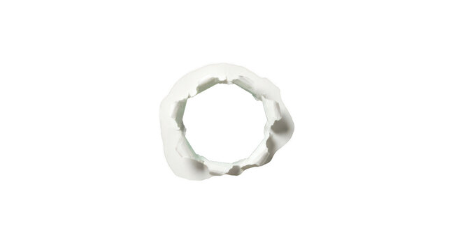 White paper hole with torn edges, circular ripped sheet opening with jagged fiber texture, realistic paper tear effect for creative design projects, isolated on transparent background