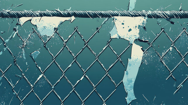 Broken wire fence, rabitz or chain link. Vector background of ripped metal mesh, steel grid or net with hole and wire cuts in center, damaged safety border, freedom concept, Realistic 3d illustration