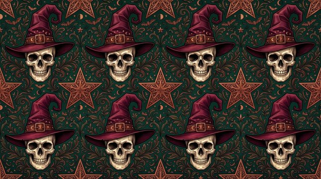 Witch skulls and stars pattern