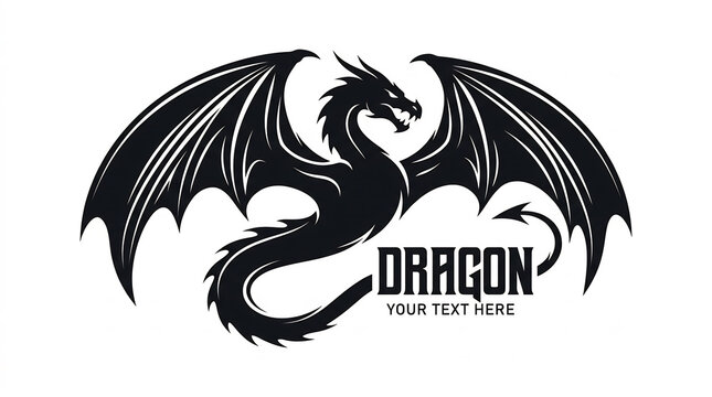 Majestic black dragon logo silhouette with spread wings