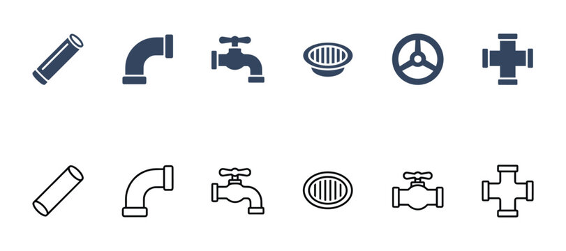 Plumbing pipes and valve icons vector illustration for professional water systems.