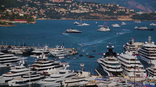 Boats and yachts in the Monaco harbour, during the summer