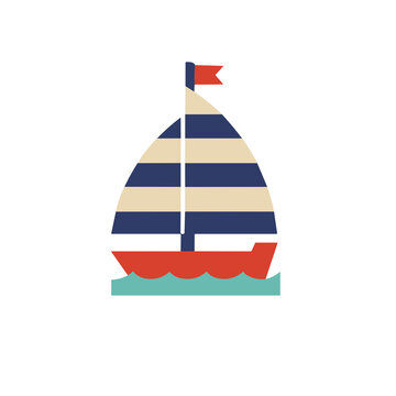 Stylized sailboat with striped sail