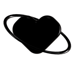 Glossy Black 3D Heart with Saturn Ring Abstract Icon on White © miber duwur