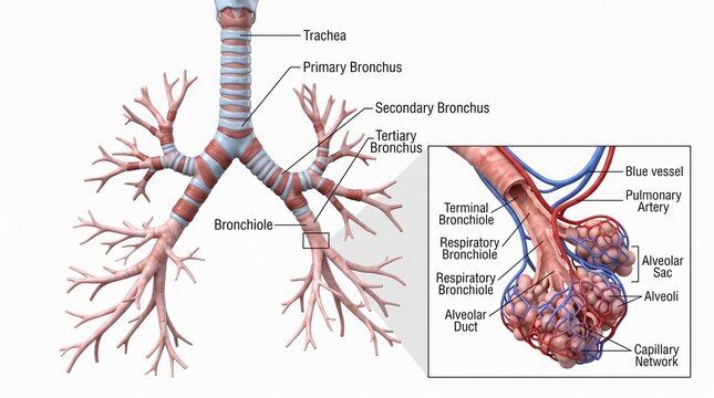Detailed Anatomy of Human Bronchial Tree and Pulmonary Alveoli Structure