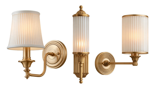 Wall sconce brass lamp isolated on white background with clipping path and elegant lighting fixture collection