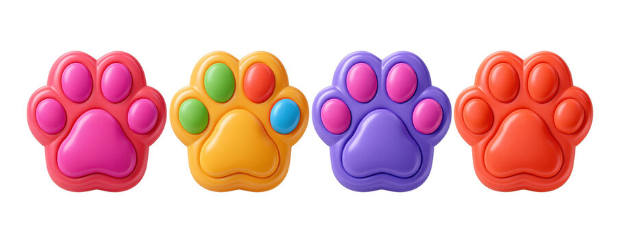 Colorful paw print toy isolated on white background with clipping path for pet care design and playful animal branding