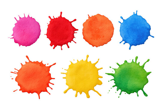 Colorful paint splatter isolated on white background with clipping path showing vibrant artistic circle texture