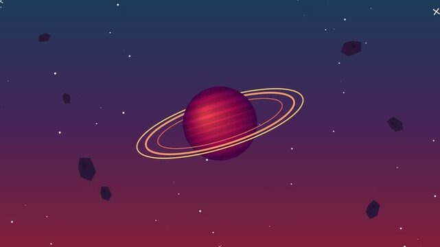 Minimalist Planet Animation With Floating Asteroids In Deep Space For Scientific Education And Modern Sci Fi Motion Background Presentation Projects