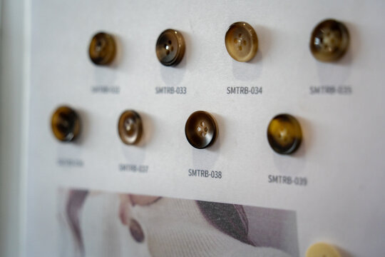 Set of Brown Vintage Plastic Buttons with Labeled Specifications