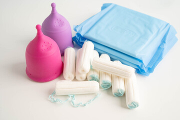 Sanitary hygiene set for women menstrual period cycle protection. © Pakawadee