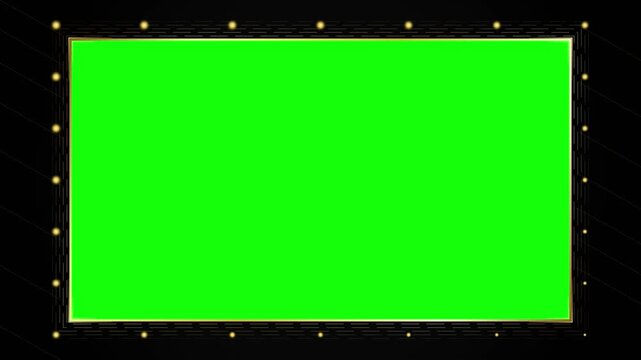 Professional Green Screen Chroma Key Frame with Decorative Yellow Studio Lights on Black Background for Video Editing