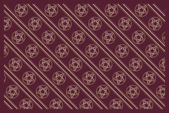 Circular interlace medallions travel along diagonal golden lines over burgundy, creating a richly historic pattern for wallpaper, textiles, gift wrap, branding, and interiors.