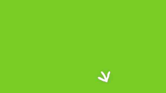 Hand-drawn animated white arrow graphics pointing down and downwards on a green screen background.