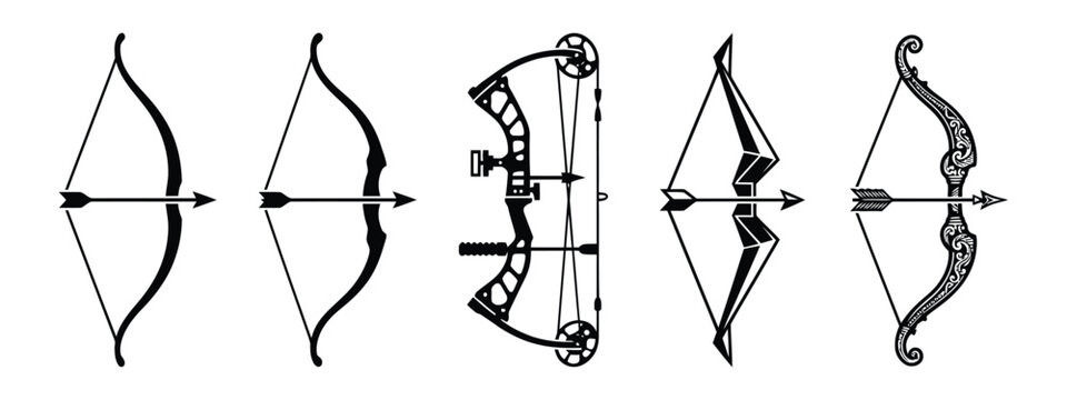 Bow and arrow archery icon vector collection